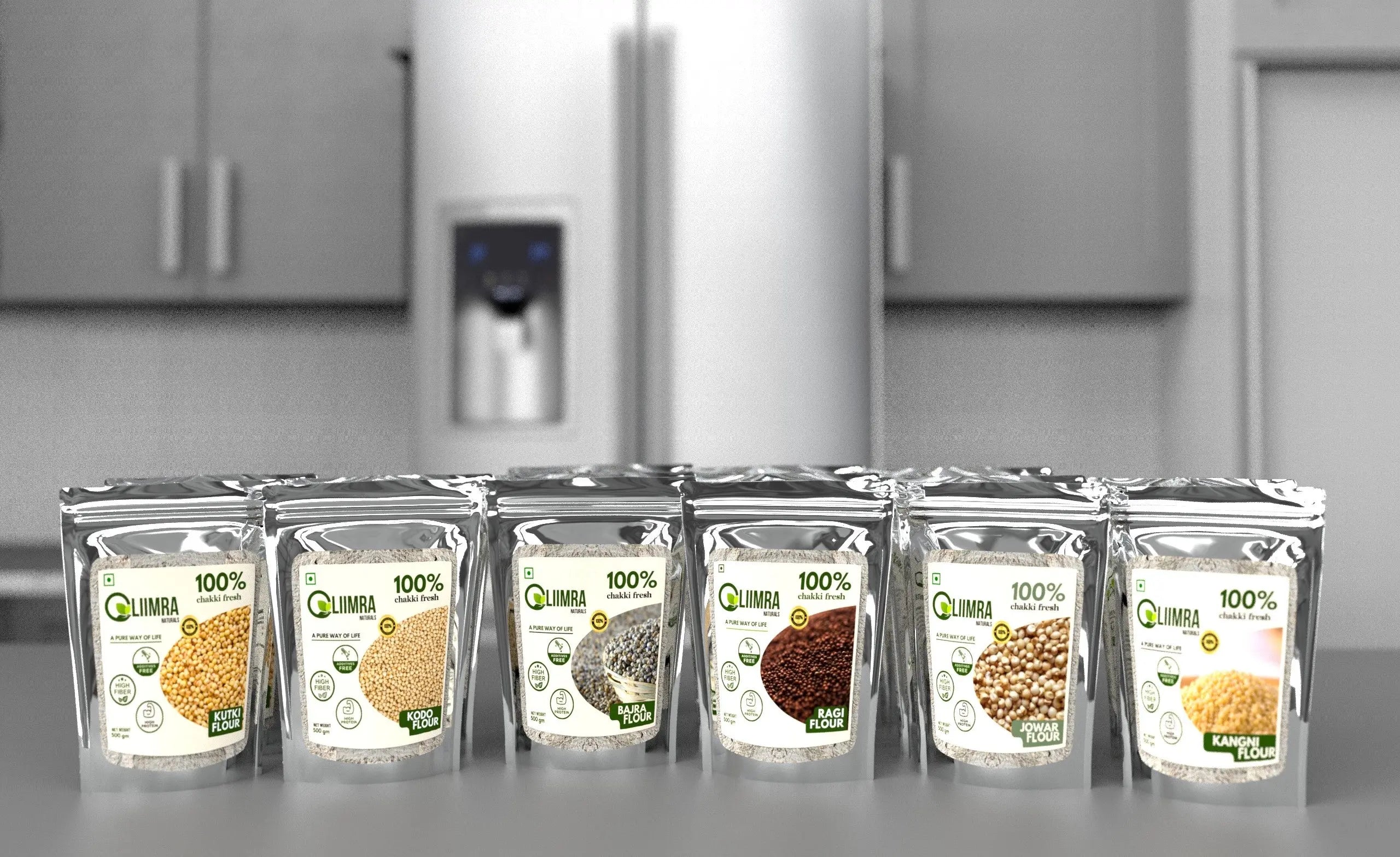 Liimra Naturals Millet Combo Flour - Jowar, Bajra, Ragi, Kodo, Kutki, Kangni , Low GI, Gluten-Free , Mineral Rich, 100% Fresh Flour (250Gm X 6) Liimra Naturals